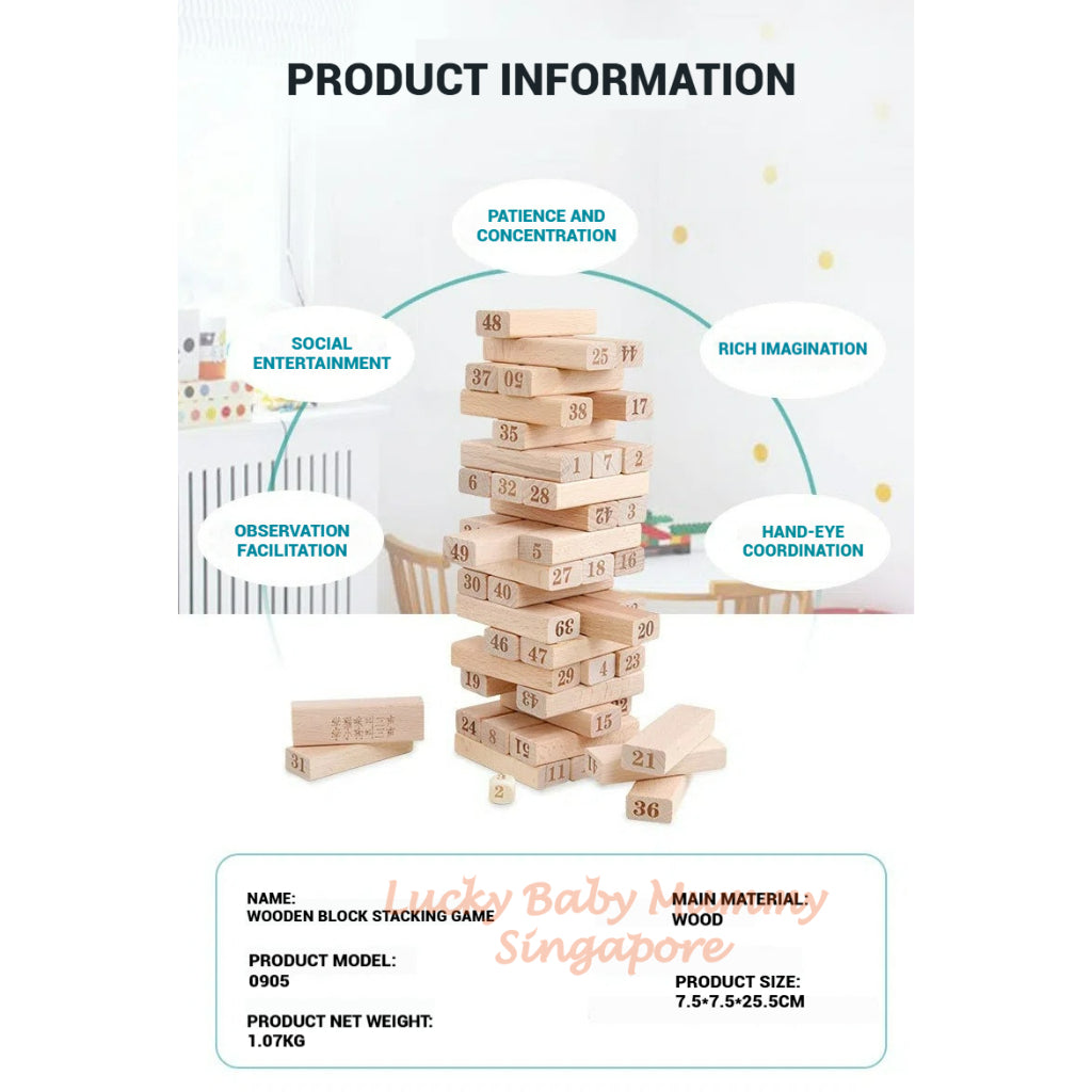 Wooden Stacking Blocks Game with Dice