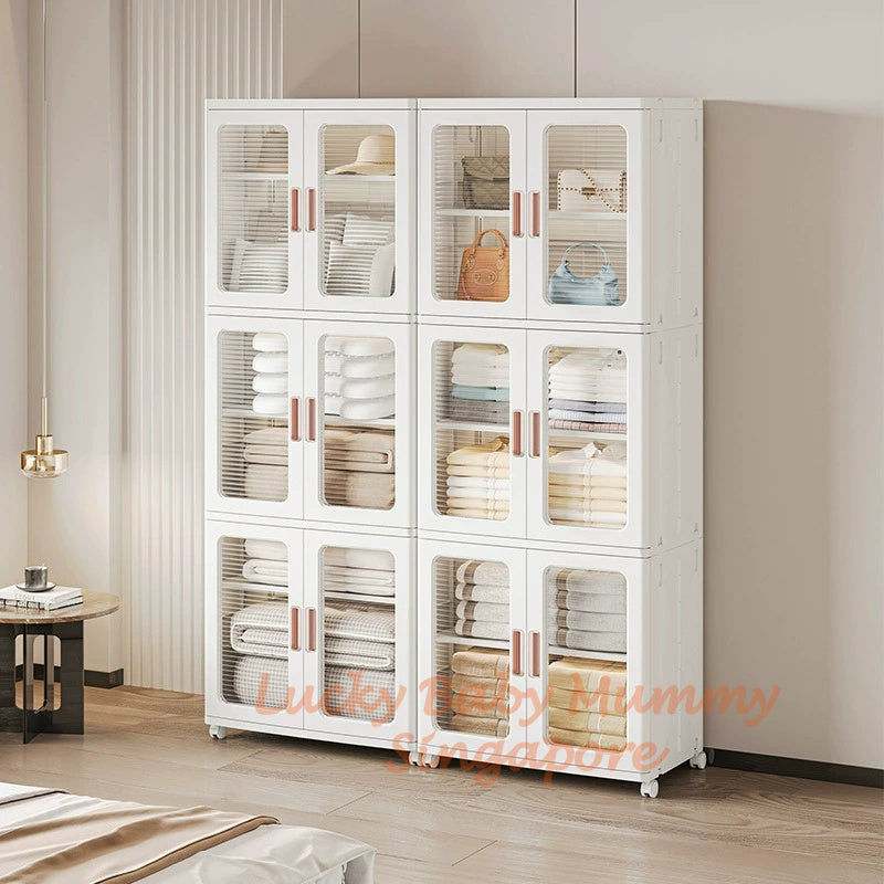Stackable Multilayer Storage Cabinet with Wheels/Foldable Partitioned Rack/Plastic Storage Drawers