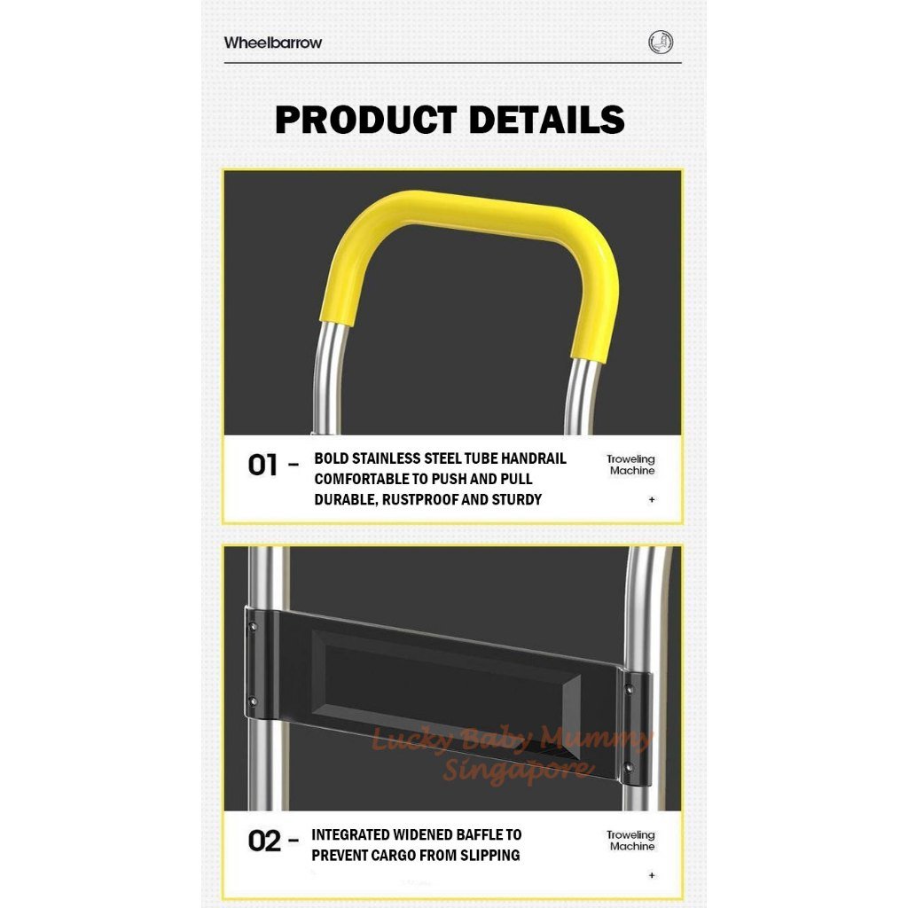 Foldable Large Capacity Mute Trolley with Armrest