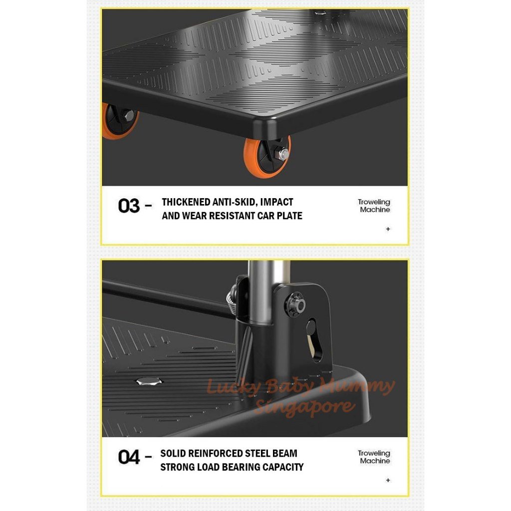 Foldable Large Capacity Mute Trolley with Armrest