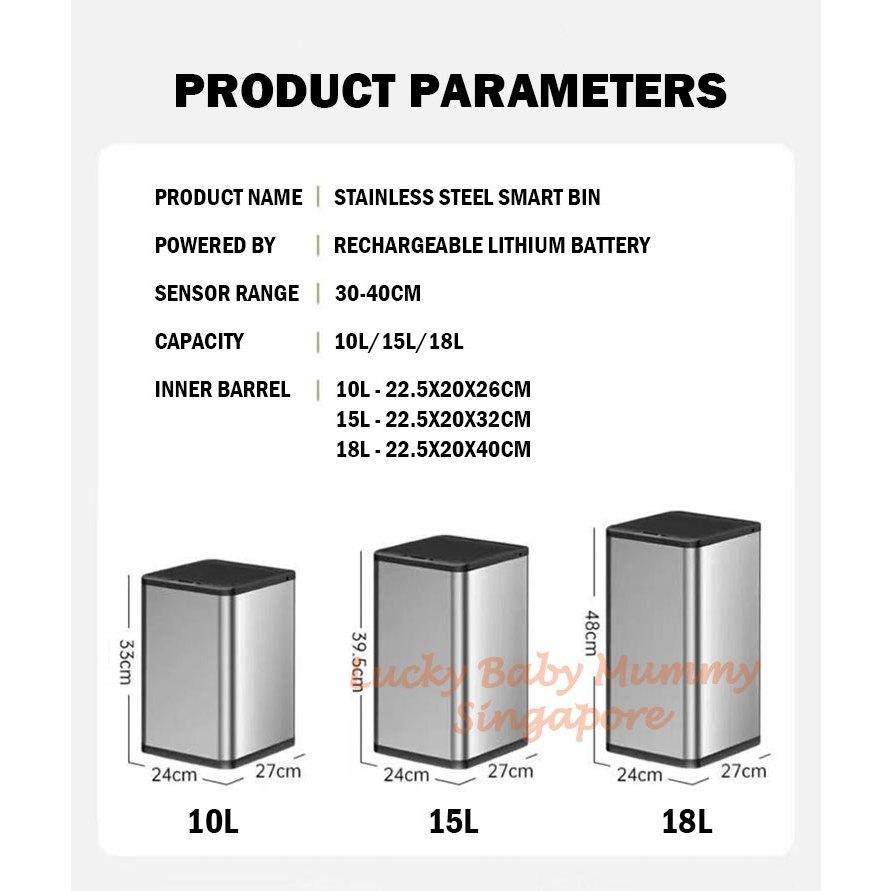 Stainless Steel Smart Dustbin Automatic Motion Sensor Stylish Bedroom Bathroom/Large Capacity