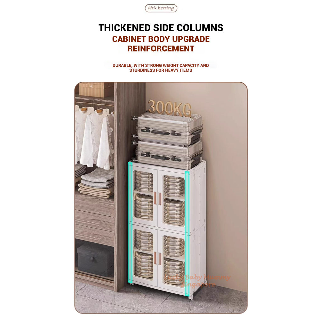 Stackable Multilayer Storage Cabinet with Wheels/Foldable Partitioned Rack/Plastic Storage Drawers