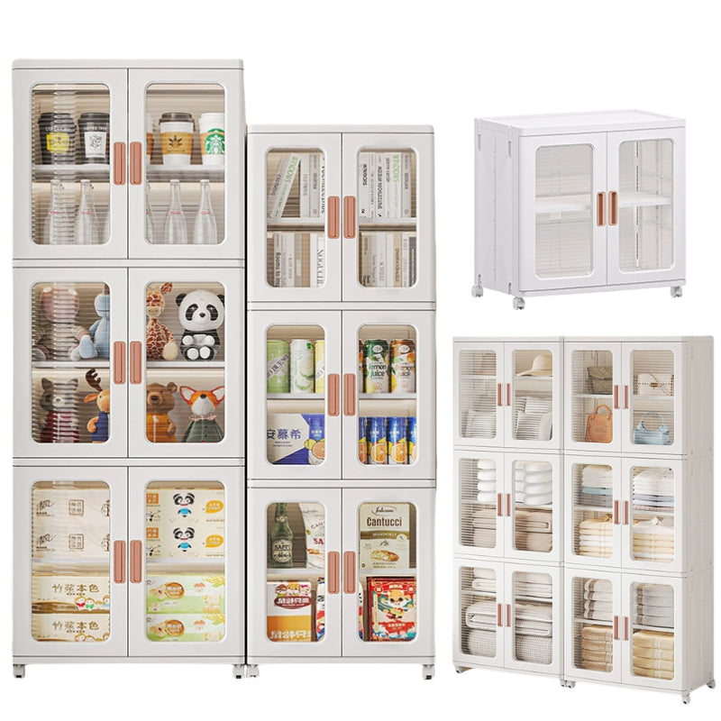 Stackable Multilayer Storage Cabinet with Wheels/Foldable Partitioned Rack/Plastic Storage Drawers