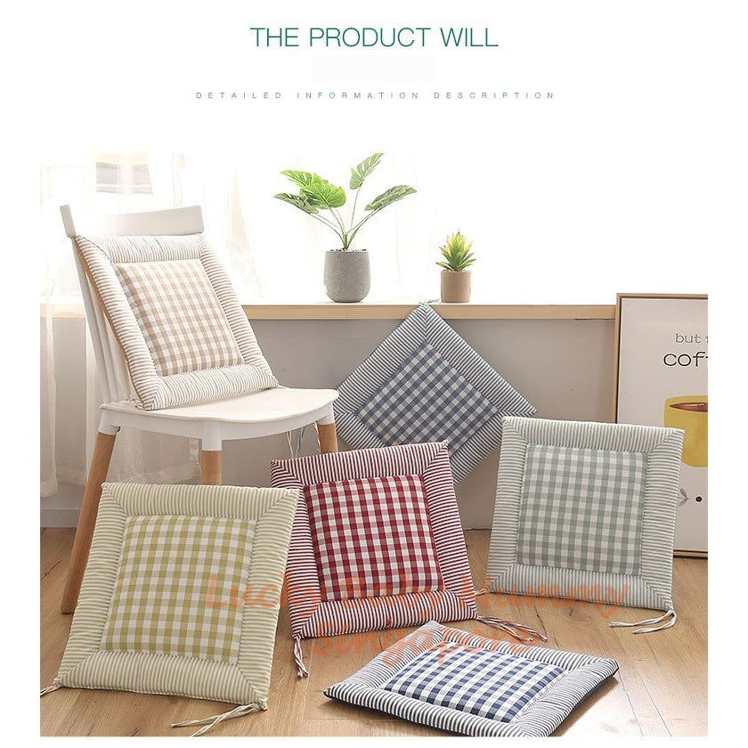 Cotton-Linen Checkered Cushion / Cover Sofa Office Chair / Square Seat Cushion / Colourful Mat Cushion