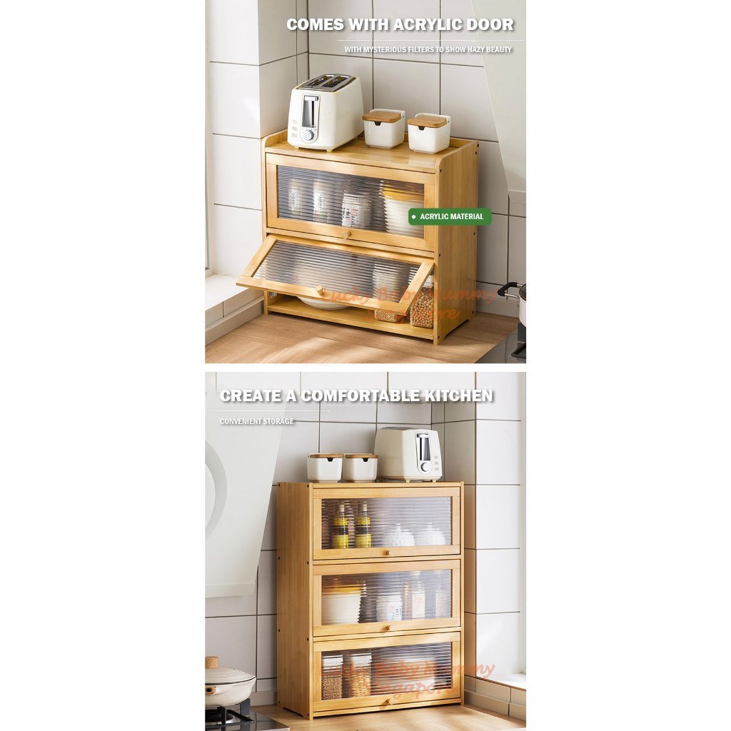 Kitchen Bamboo Cabinet with Acrylic Transparent Door
