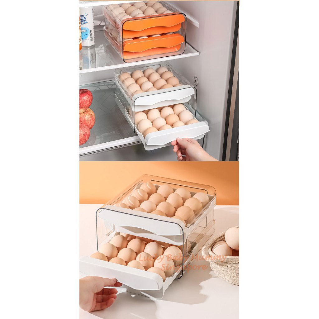 Egg Storage Box with Drawer Double Layer