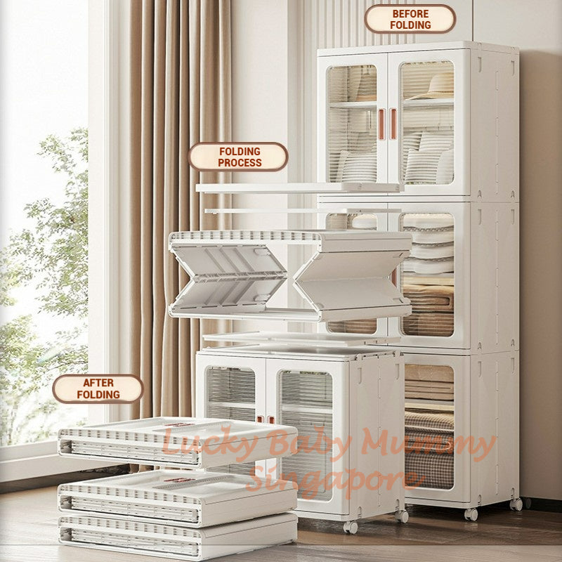 Stackable Multilayer Storage Cabinet with Wheels/Foldable Partitioned Rack/Plastic Storage Drawers