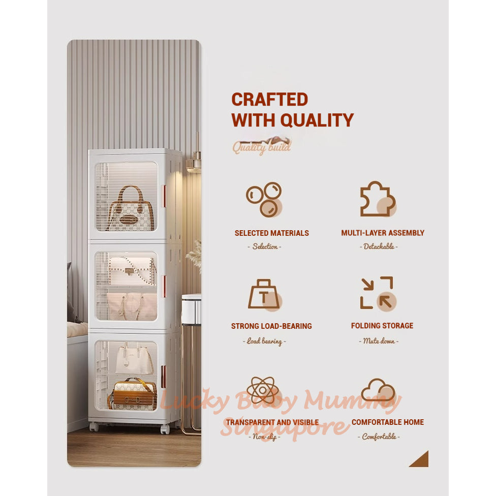 Stackable Multilayer Storage Cabinet with Wheels/Foldable Partitioned Rack/Plastic Storage Drawers