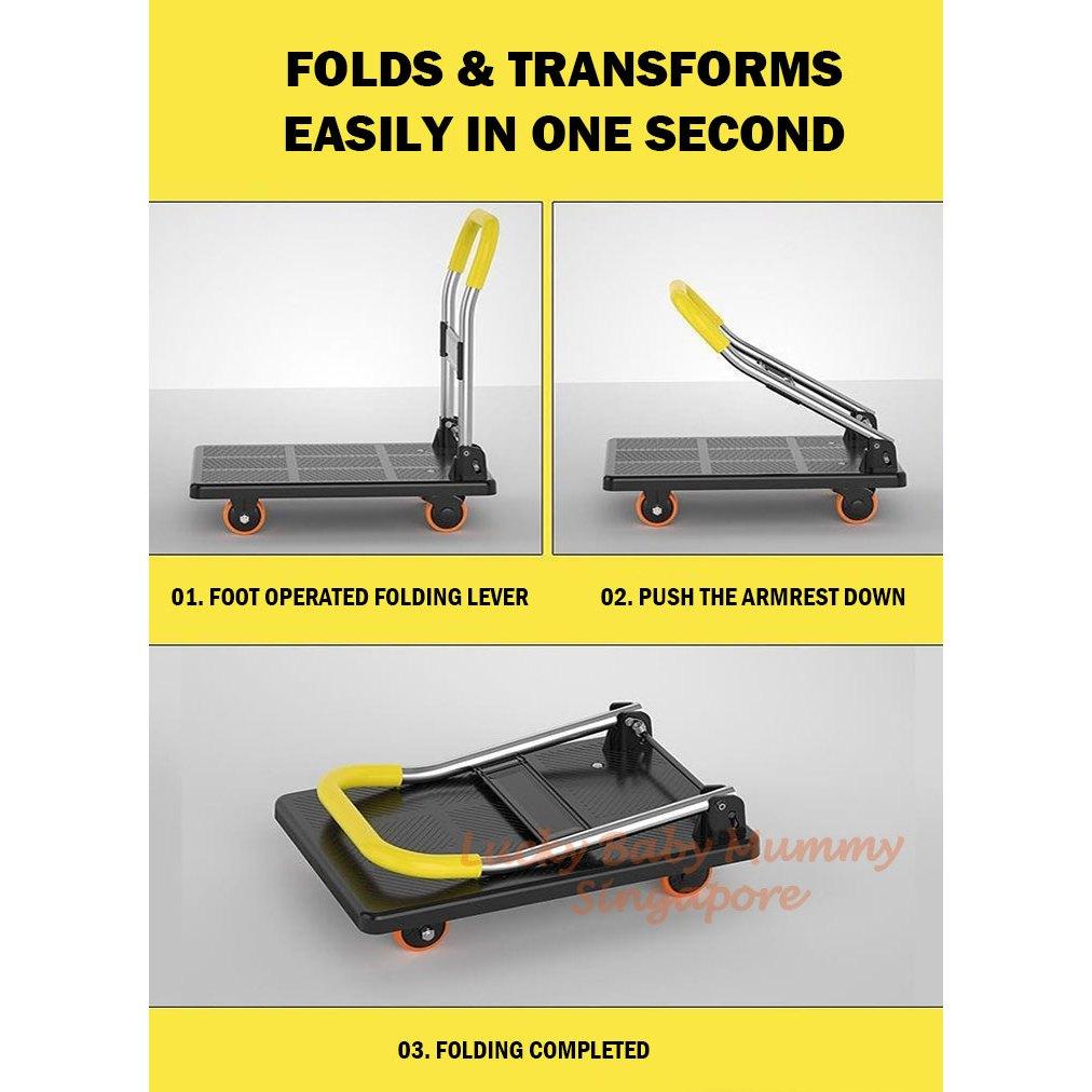 Foldable Large Capacity Mute Trolley with Armrest