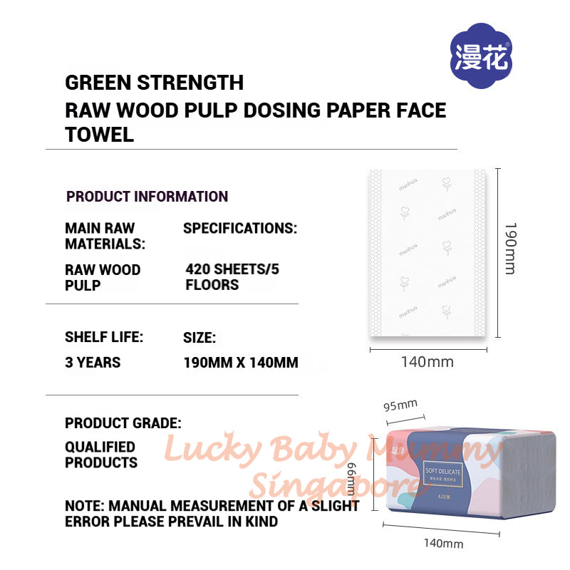 【18 Packs / Box】ManHua 5-Ply 420 Sheets / Soft Delicate Tissue / Thick Facial Drawing Tissue Paper Bag