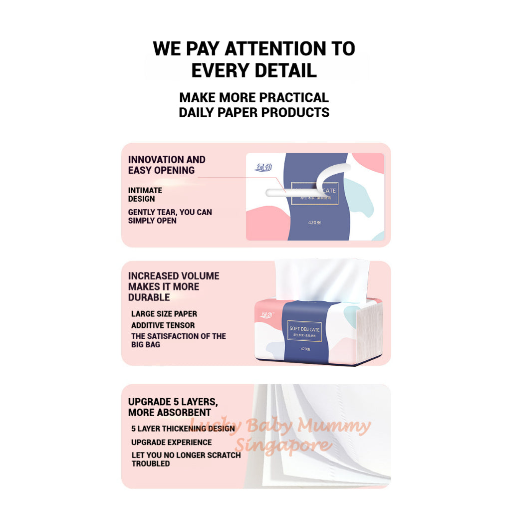 【18 Packs / Box】ManHua 5-Ply 420 Sheets / Soft Delicate Tissue / Thick Facial Drawing Tissue Paper Bag