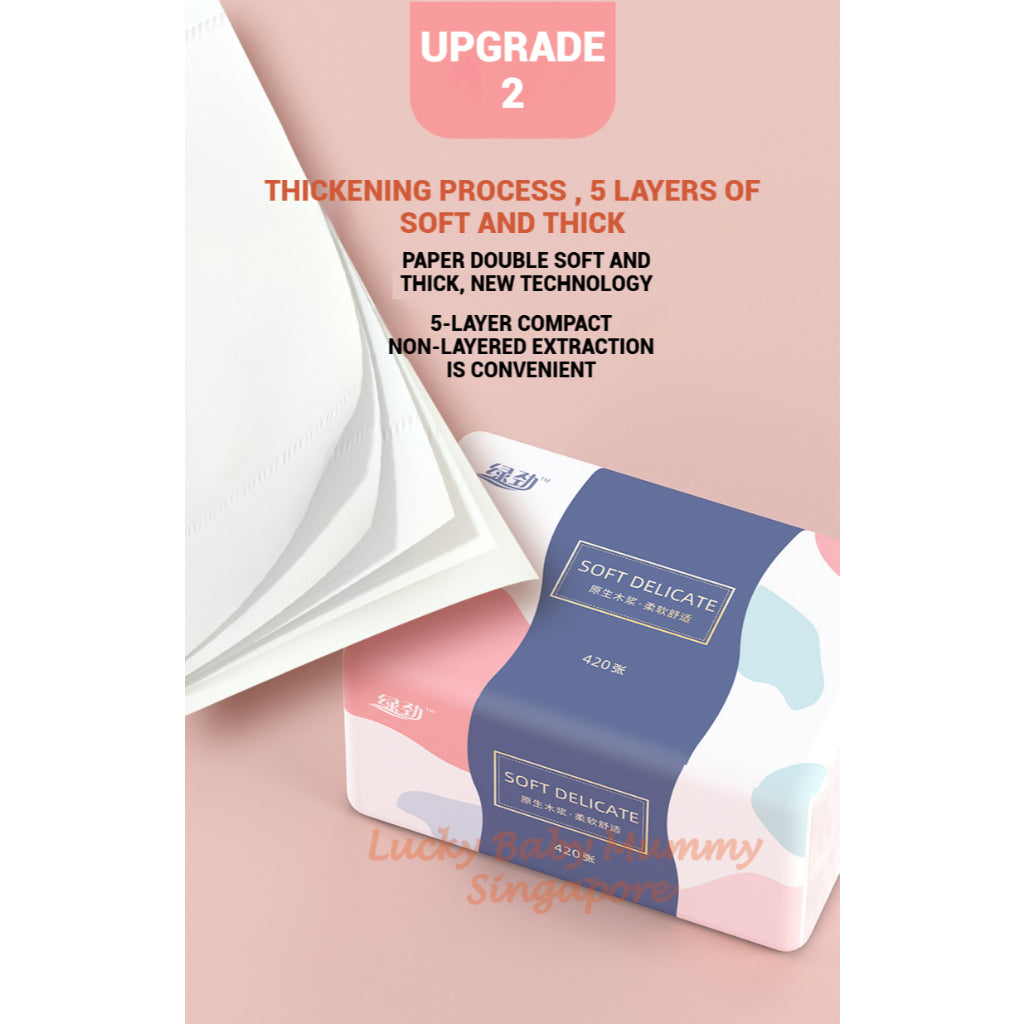 【18 Packs / Box】ManHua 5-Ply 420 Sheets / Soft Delicate Tissue / Thick Facial Drawing Tissue Paper Bag