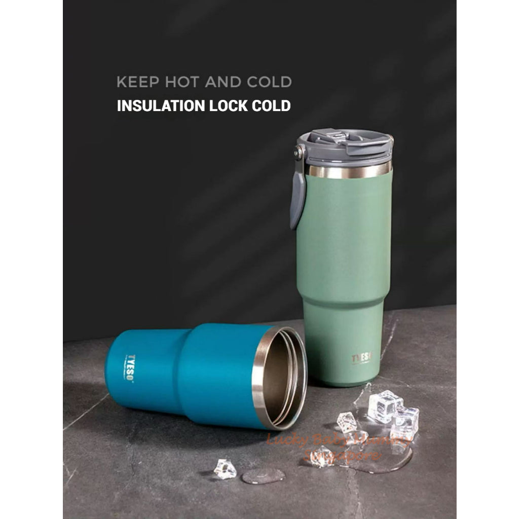 TYESO Thermal Tumbler / Portable Stainless Steel Waterbottle / Flask Cup with Straw / Water Bottle with Handle