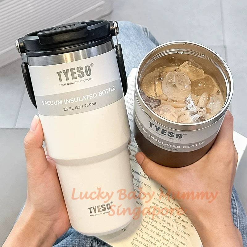 TYESO Thermal Tumbler / Portable Stainless Steel Waterbottle / Flask Cup with Straw / Water Bottle with Handle