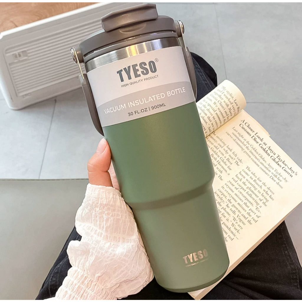 TYESO Thermal Tumbler / Portable Stainless Steel Waterbottle / Flask Cup with Straw / Water Bottle with Handle