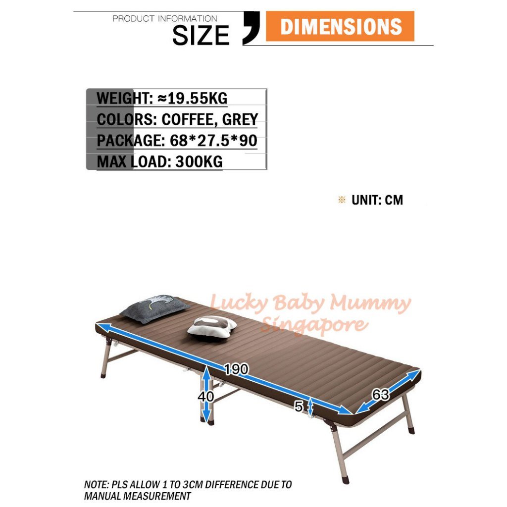 Foldable Single Bed with Adjustable Backrest