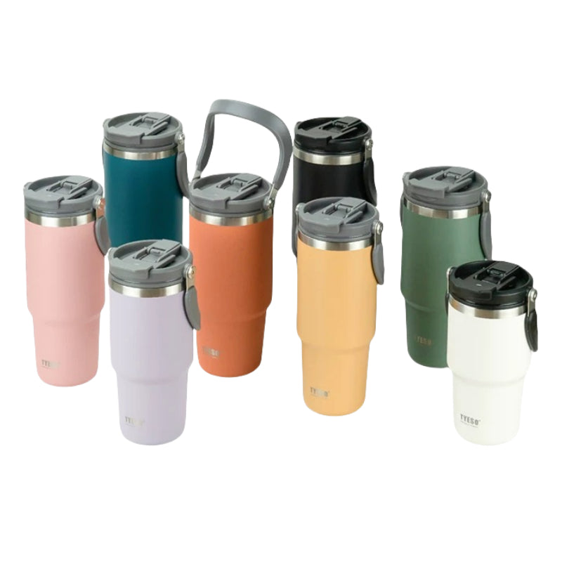 TYESO Thermal Tumbler / Portable Stainless Steel Waterbottle / Flask Cup with Straw / Water Bottle with Handle