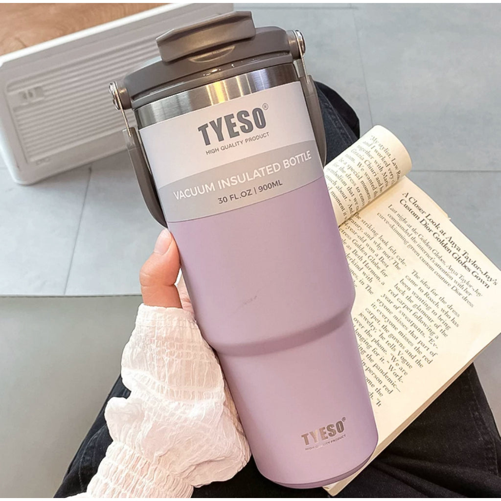 TYESO Thermal Tumbler / Portable Stainless Steel Waterbottle / Flask Cup with Straw / Water Bottle with Handle