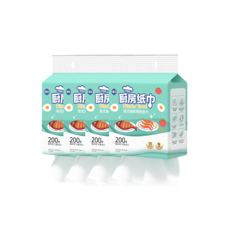 【4 Packs / Box】ManHua 2-Ply 200 Sheets Kitchen Towel Paper / Hanging Paper Towel / Wall-Mounted Napkin