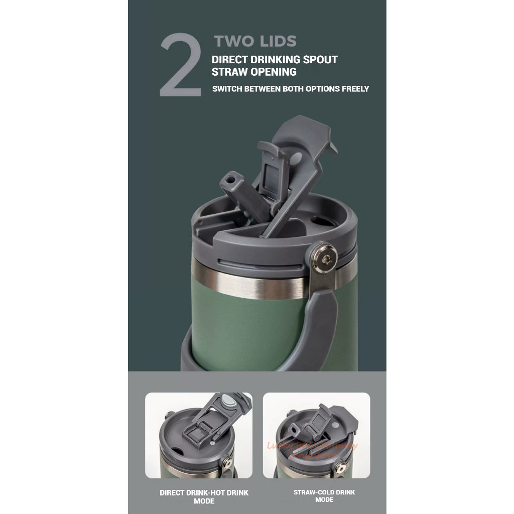 TYESO Thermal Tumbler / Portable Stainless Steel Waterbottle / Flask Cup with Straw / Water Bottle with Handle