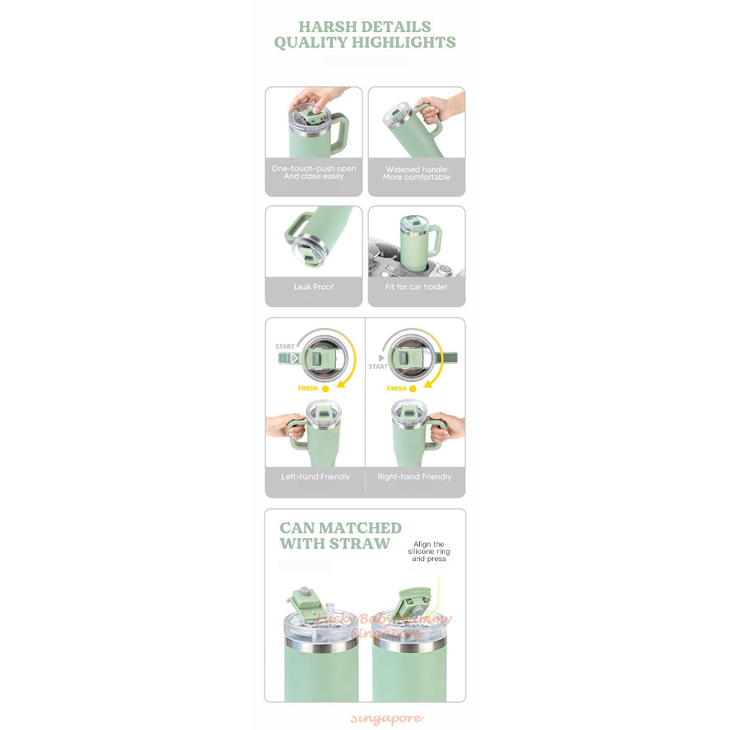 TYESO Thermal Tumbler with Handle /304 Stainless Steel Waterbottle / Flask / Cup With Straw/40oz Large Water Bottle