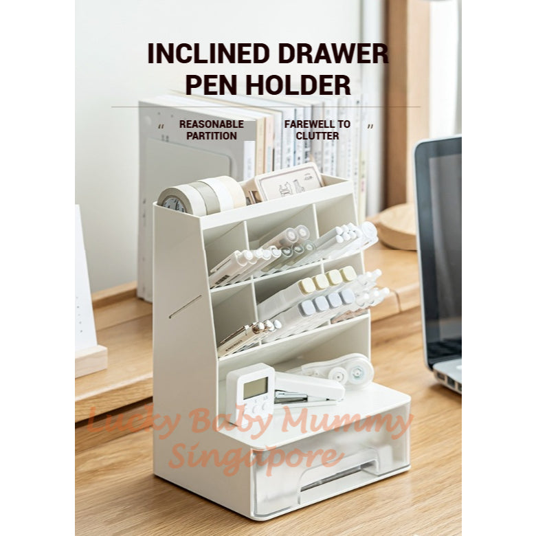 Slanted Pen Holder / Cosmetics Lipstick Holder / Office Supplies Organizer / Large Capacity Storage Box