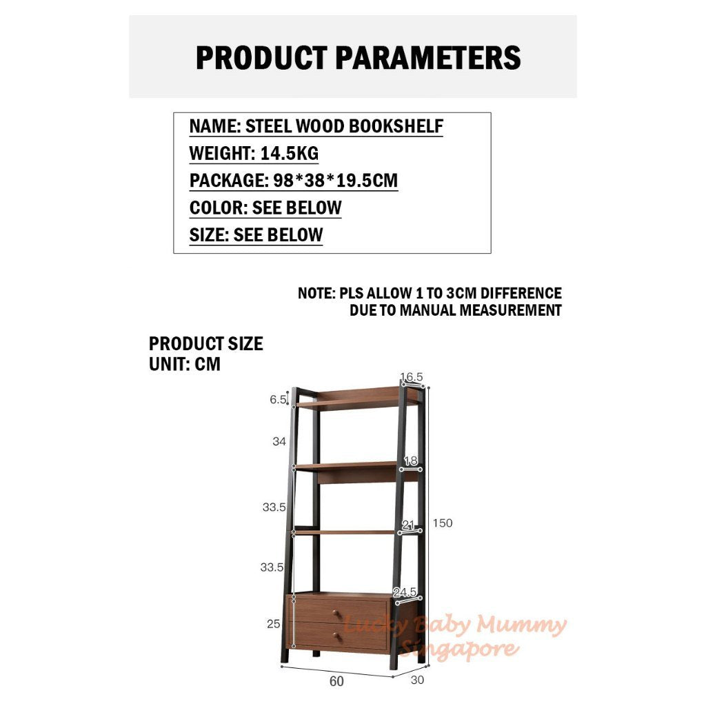 Steel Wood Bookshelf Wall Trapezoid Storage Rack