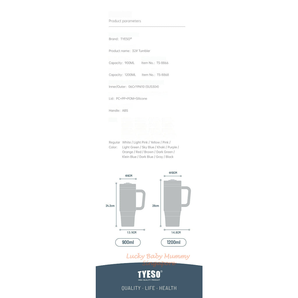 TYESO Thermal Tumbler with Handle /304 Stainless Steel Waterbottle / Flask / Cup With Straw/40oz Large Water Bottle