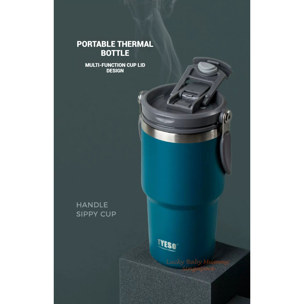 TYESO Thermal Tumbler / Portable Stainless Steel Waterbottle / Flask Cup with Straw / Water Bottle with Handle