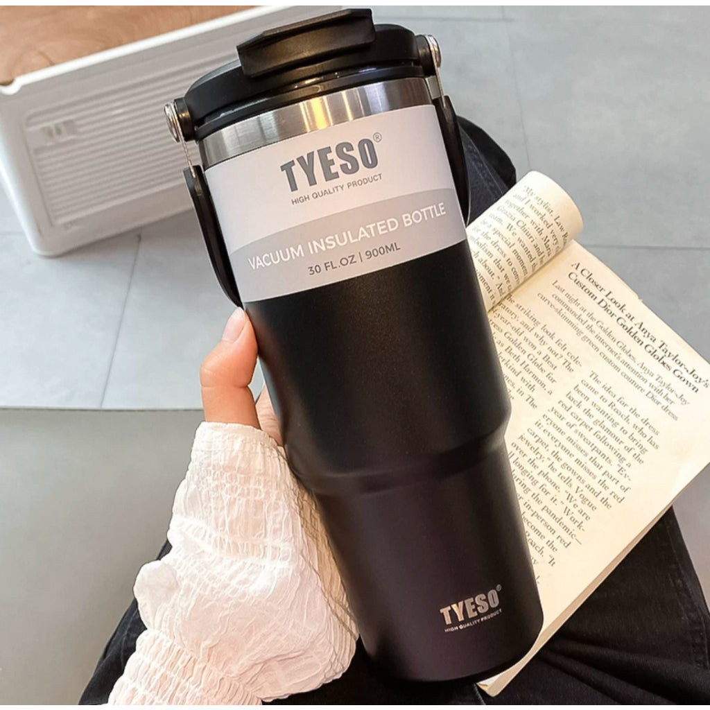TYESO Thermal Tumbler / Portable Stainless Steel Waterbottle / Flask Cup with Straw / Water Bottle with Handle