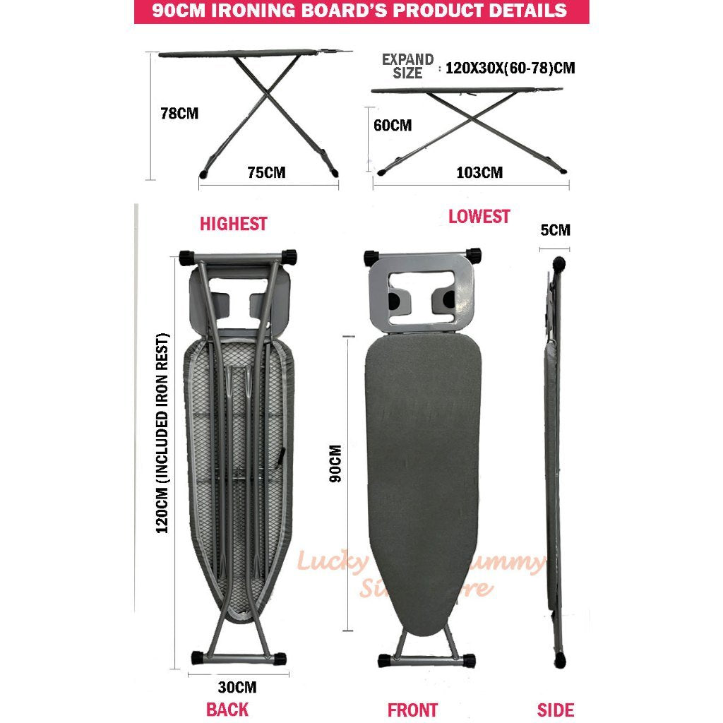 Standing Ironing Board with Premium Board Cover and Iron Rest