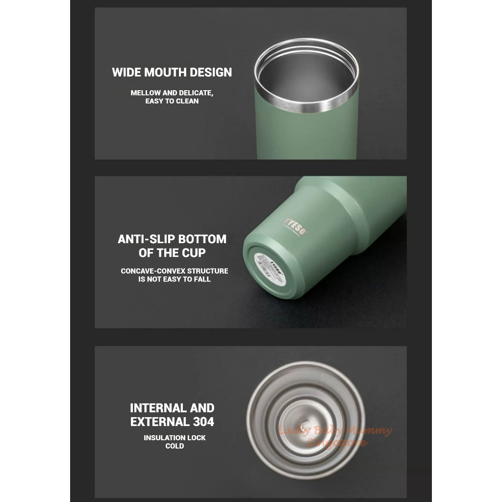 TYESO Thermal Tumbler / Portable Stainless Steel Waterbottle / Flask Cup with Straw / Water Bottle with Handle