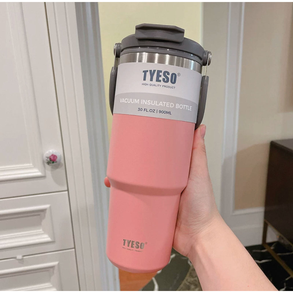 TYESO Thermal Tumbler / Portable Stainless Steel Waterbottle / Flask Cup with Straw / Water Bottle with Handle