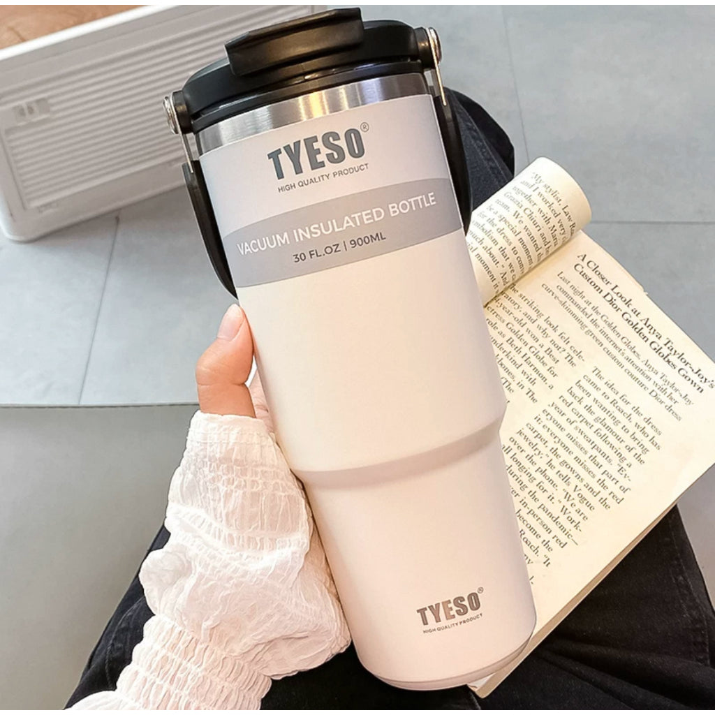 TYESO Thermal Tumbler / Portable Stainless Steel Waterbottle / Flask Cup with Straw / Water Bottle with Handle