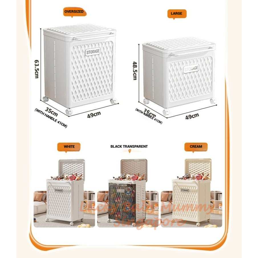 Free Installation Toys Storage Box with Lid & Movable Laundry Basket Plush Doll Organizer For Kids