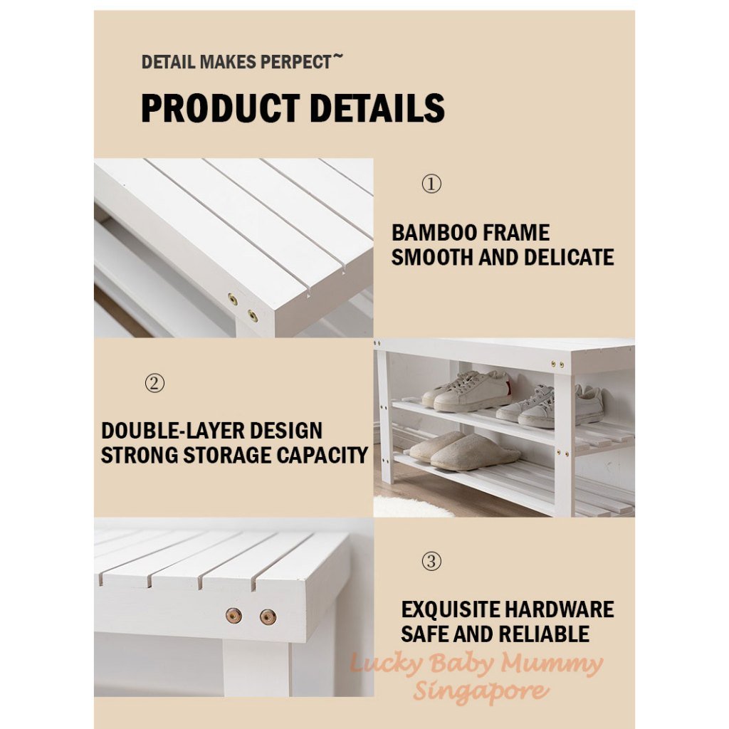 White Bamboo Shoe Bench