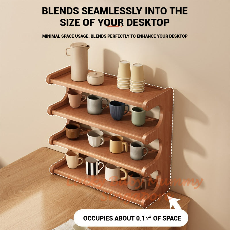 Multi-Layer Desktop Storage Rack Wood Bookshelf Kitchen Organizer Office & Home Cup Holder Shelf