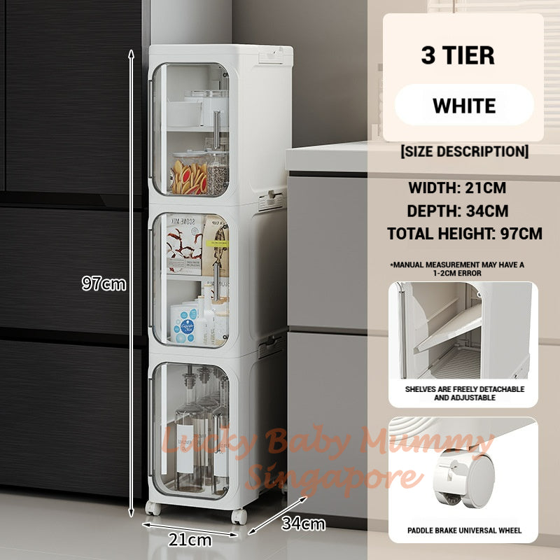 Narrow Space Multi-Layer Storage Cabinet, Compact Organizer for Bathroom, Kitchen, Laundry Room