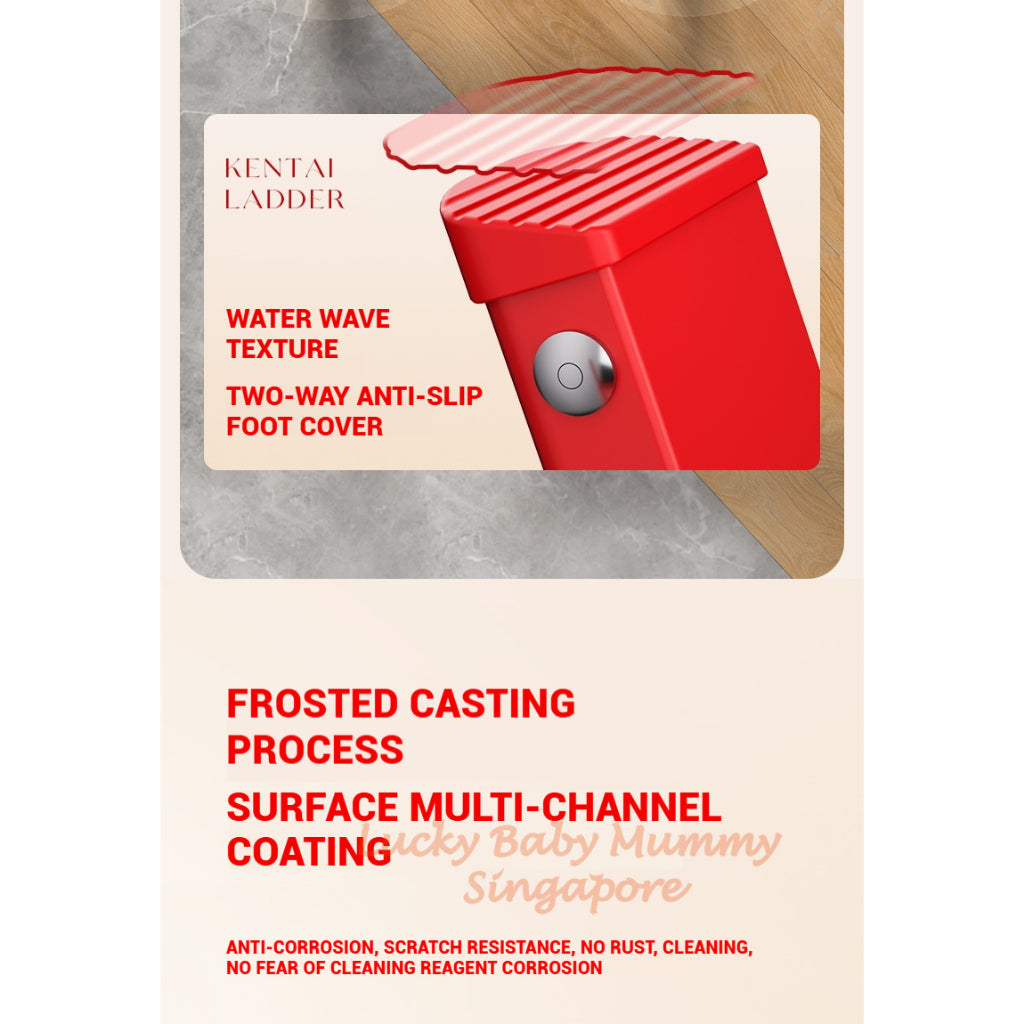 Red Folding Ladder / Lightweight Carbon Steel Ladder / Anti-Slip Lightweight Home Ladder