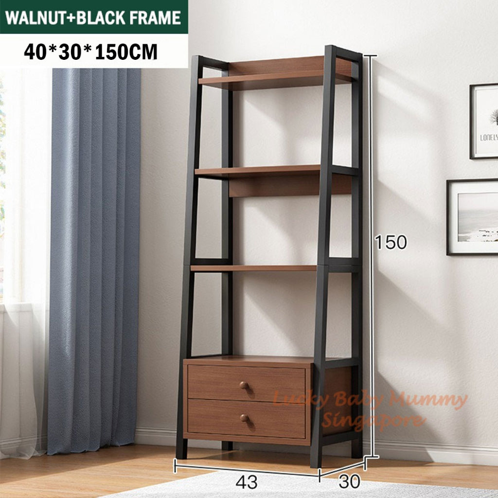 Steel Wood Bookshelf Wall Trapezoid Storage Rack