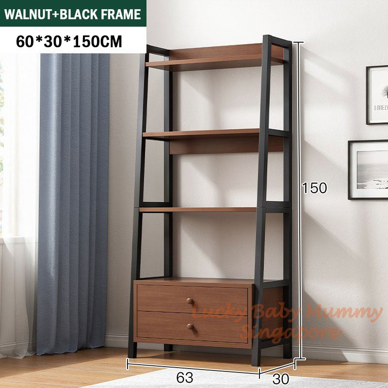 Steel Wood Bookshelf Wall Trapezoid Storage Rack