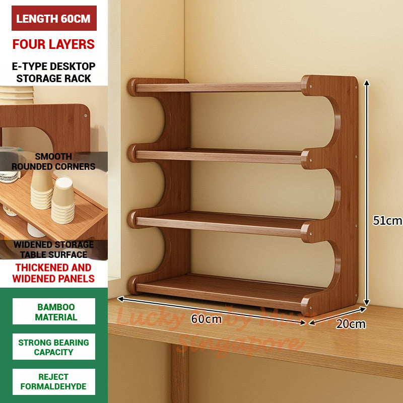 Multi-Layer Desktop Storage Rack Wood Bookshelf Kitchen Organizer Office & Home Cup Holder Shelf