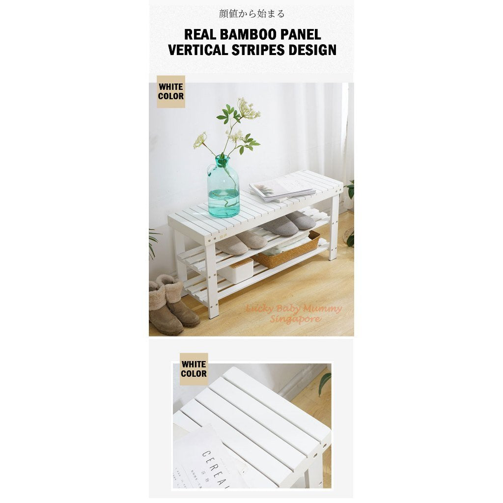 White Bamboo Shoe Bench