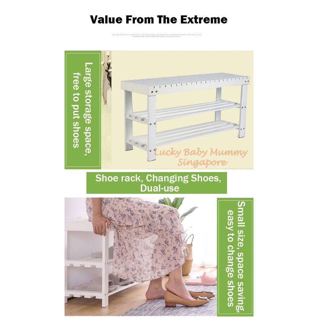 White Bamboo Shoe Bench