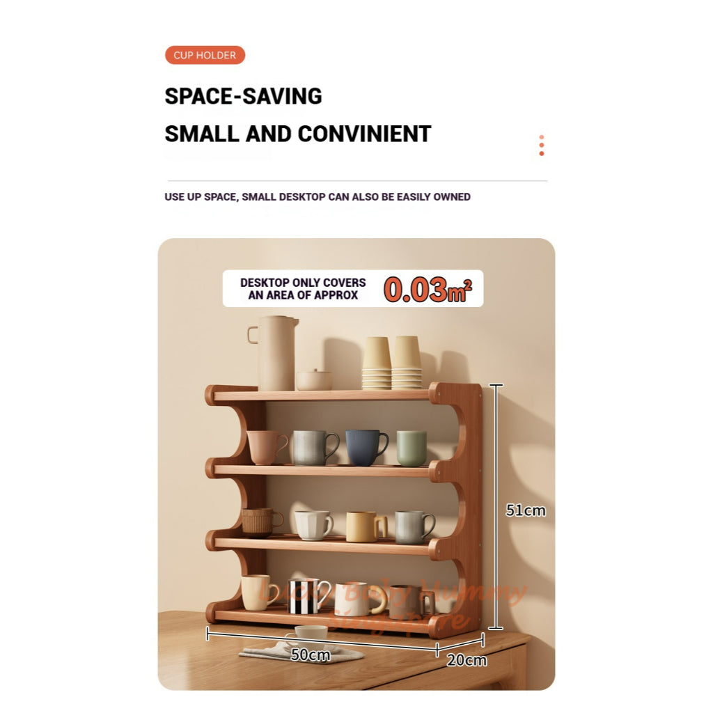 Multi-Layer Desktop Storage Rack Wood Bookshelf Kitchen Organizer Office & Home Cup Holder Shelf