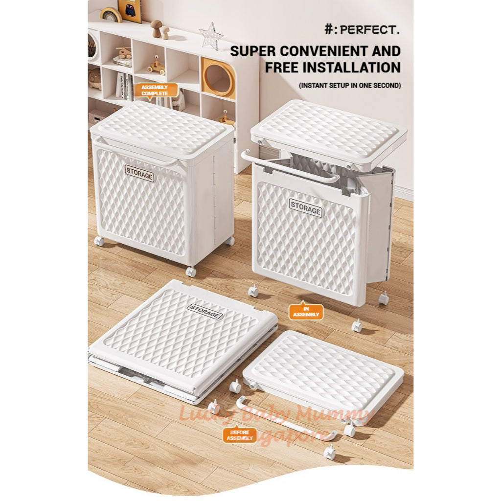 Free Installation Toys Storage Box with Lid & Movable Laundry Basket Plush Doll Organizer For Kids