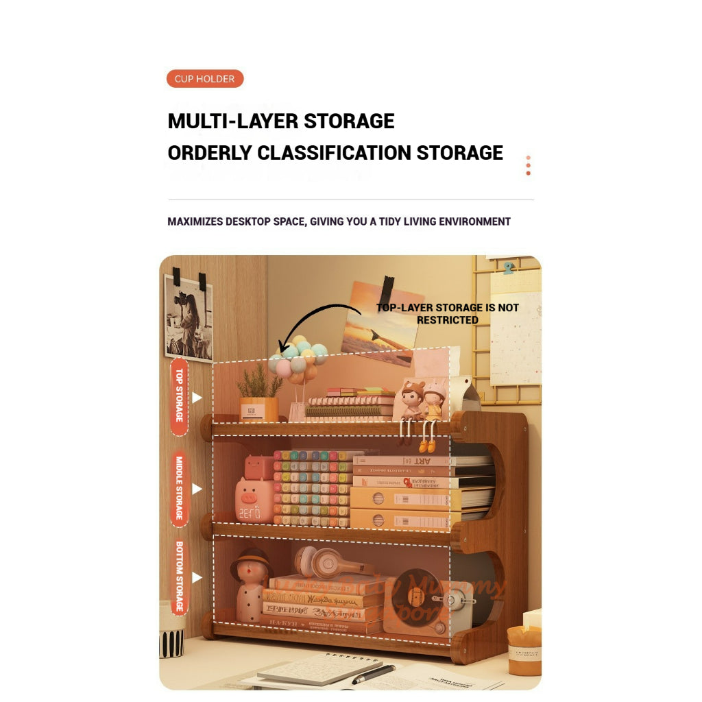 Multi-Layer Desktop Storage Rack Wood Bookshelf Kitchen Organizer Office & Home Cup Holder Shelf