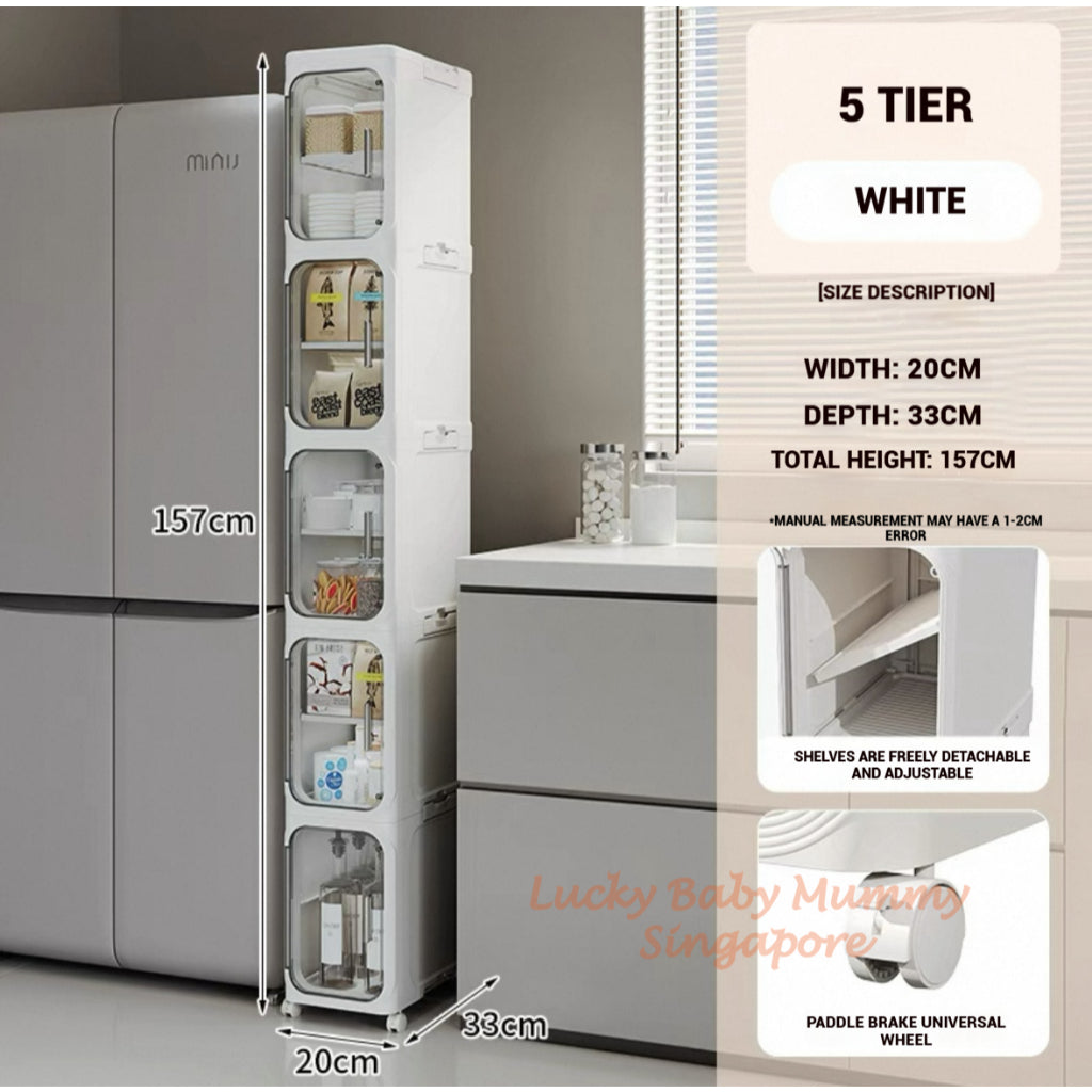 Narrow Space Multi-Layer Storage Cabinet, Compact Organizer for Bathroom, Kitchen, Laundry Room