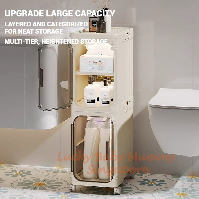 Narrow Space Multi-Layer Storage Cabinet, Compact Organizer for Bathroom, Kitchen, Laundry Room