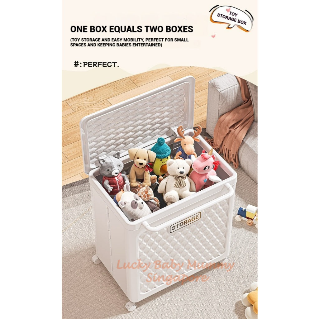 Free Installation Toys Storage Box with Lid & Movable Laundry Basket Plush Doll Organizer For Kids